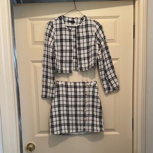 SHEIN Black and White Plaid Skirt Set